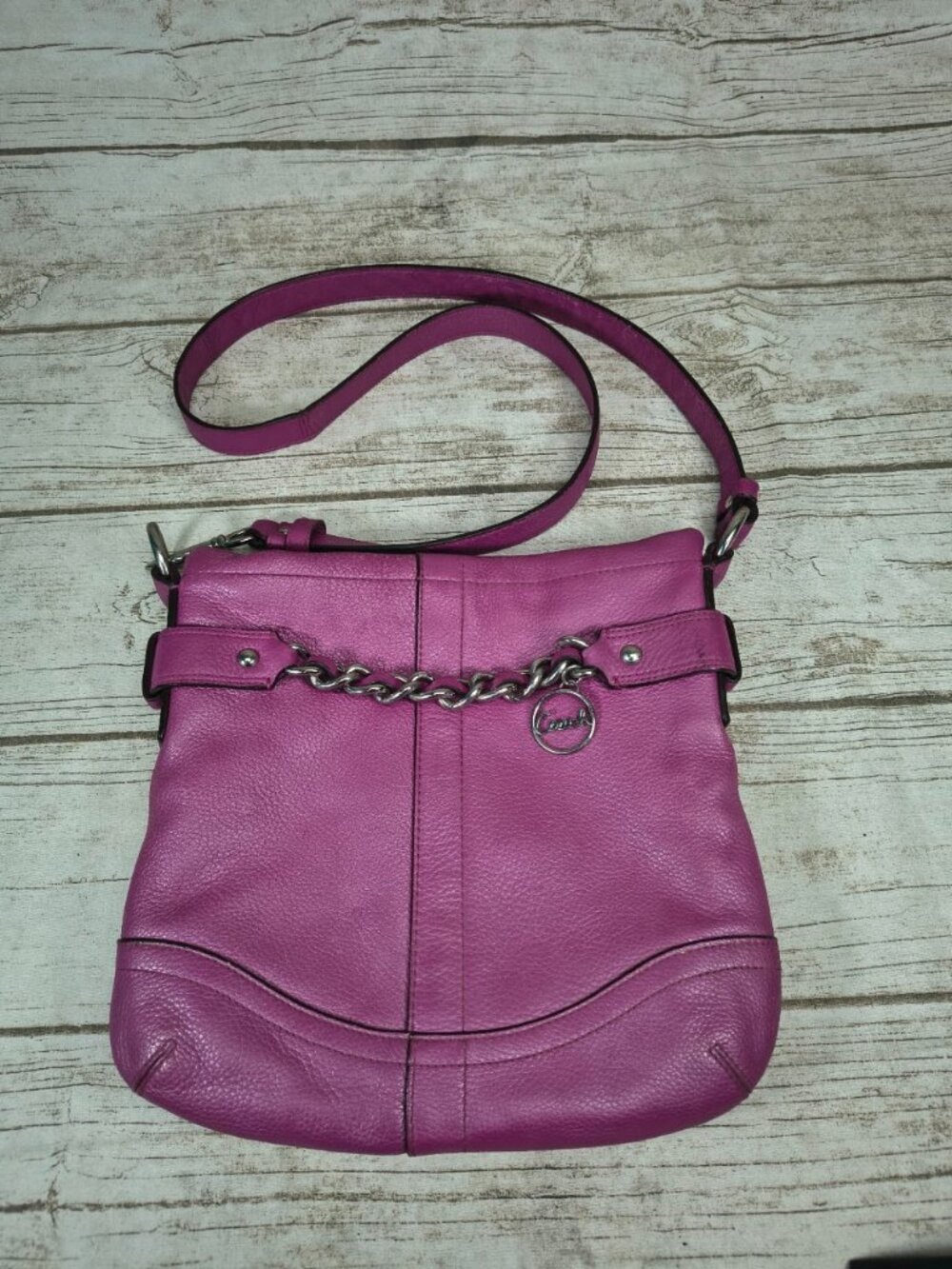 Coach Magenta Pink Leather Chain Crossbody Bag F19702